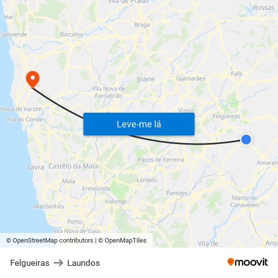 Felgueiras to Laundos map