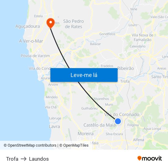 Trofa to Laundos map