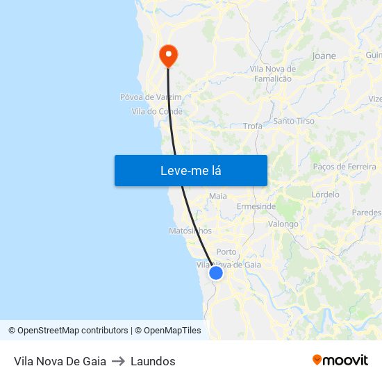 Vila Nova De Gaia to Laundos map