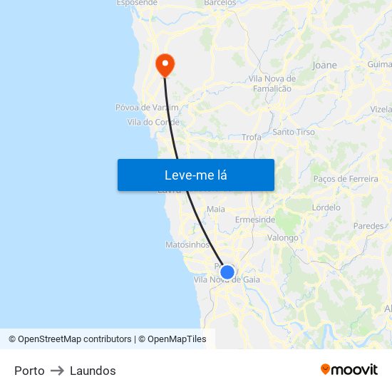 Porto to Laundos map