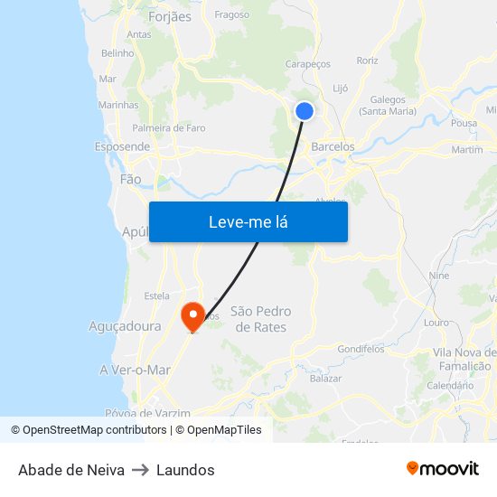 Abade de Neiva to Laundos map