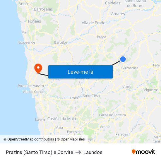 Prazins (Santo Tirso) e Corvite to Laundos map