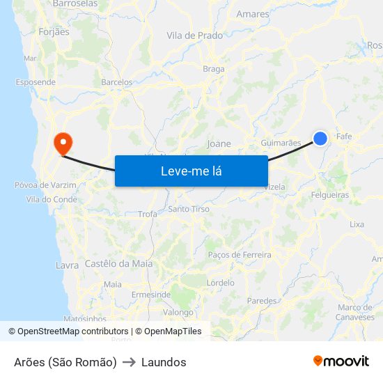 Arões (São Romão) to Laundos map