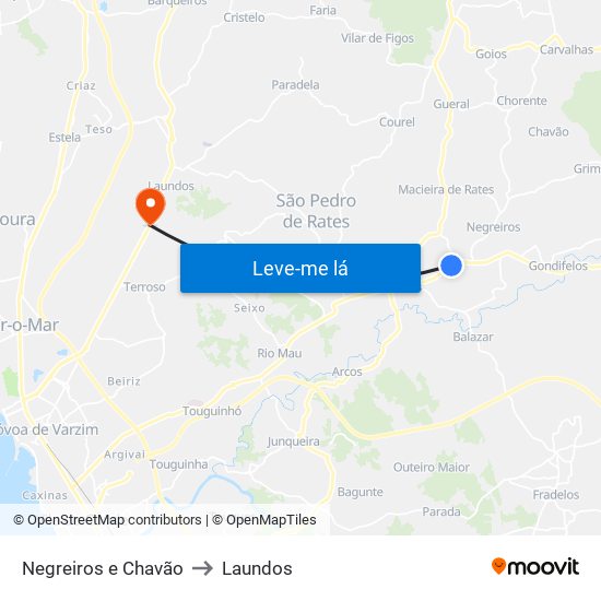 Negreiros e Chavão to Laundos map