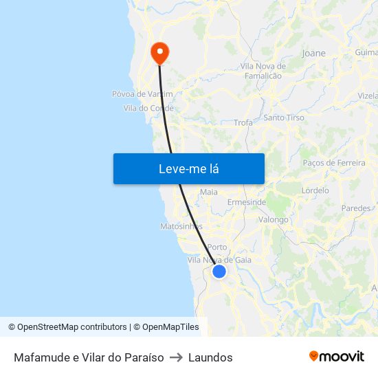 Mafamude e Vilar do Paraíso to Laundos map