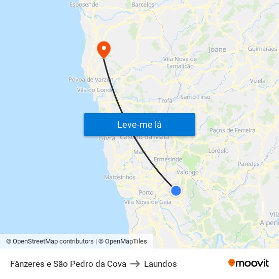 Fânzeres e São Pedro da Cova to Laundos map