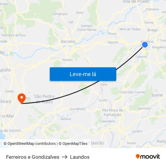 Ferreiros e Gondizalves to Laundos map