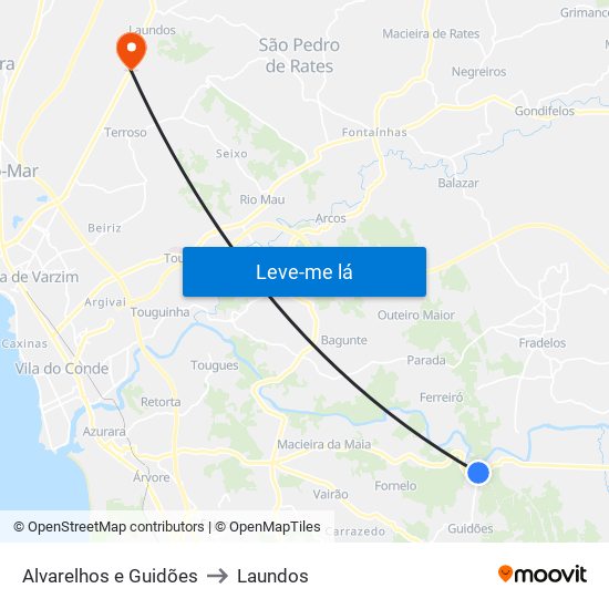 Alvarelhos e Guidões to Laundos map