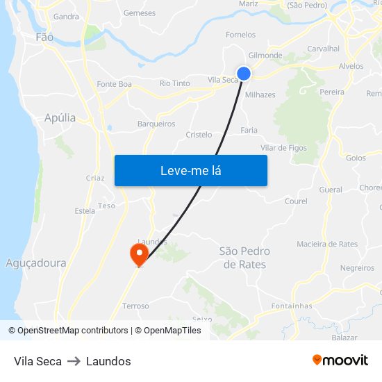 Vila Seca to Laundos map