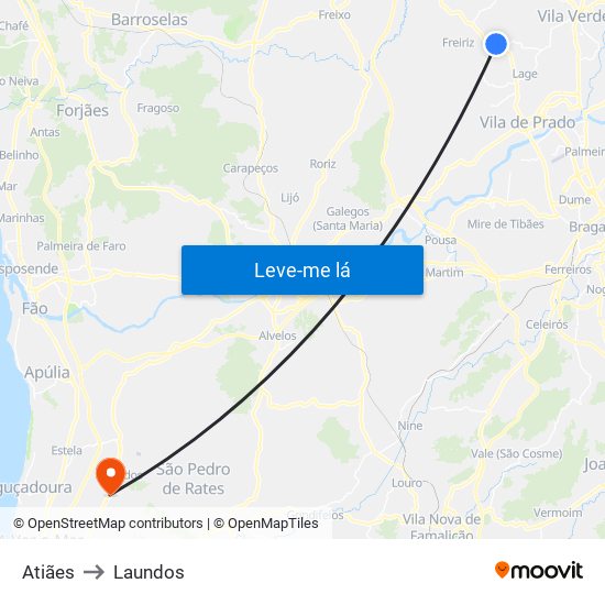 Atiães to Laundos map