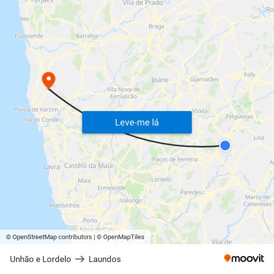 Unhão e Lordelo to Laundos map