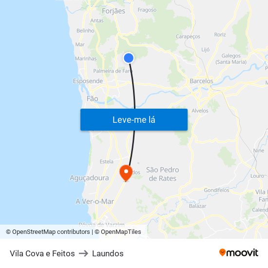 Vila Cova e Feitos to Laundos map