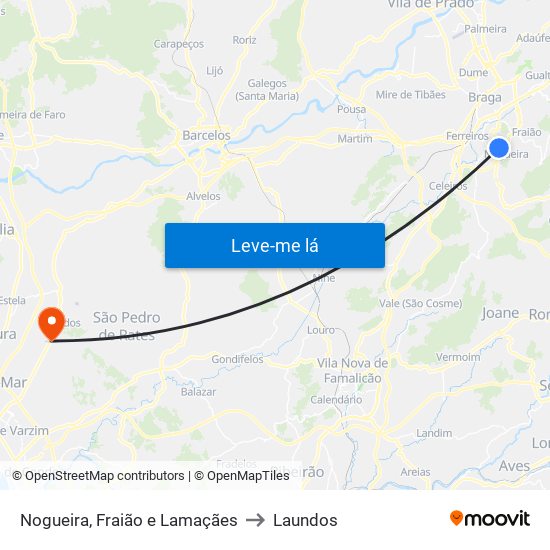 Nogueira, Fraião e Lamaçães to Laundos map