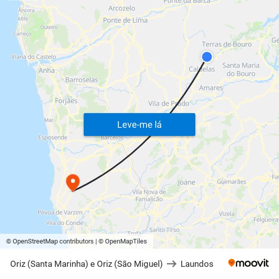 Oriz (Santa Marinha) e Oriz (São Miguel) to Laundos map