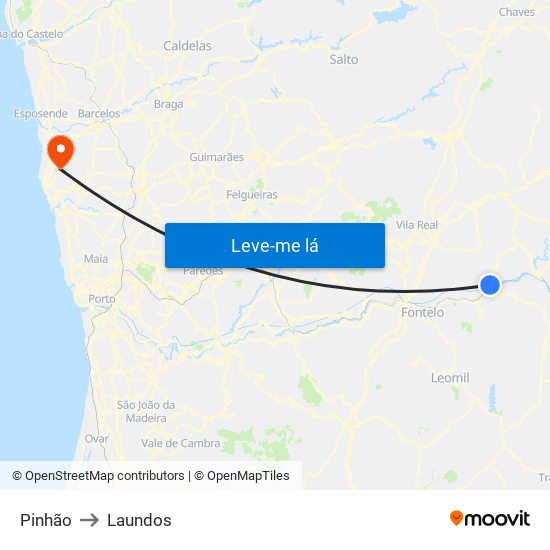 Pinhão to Laundos map