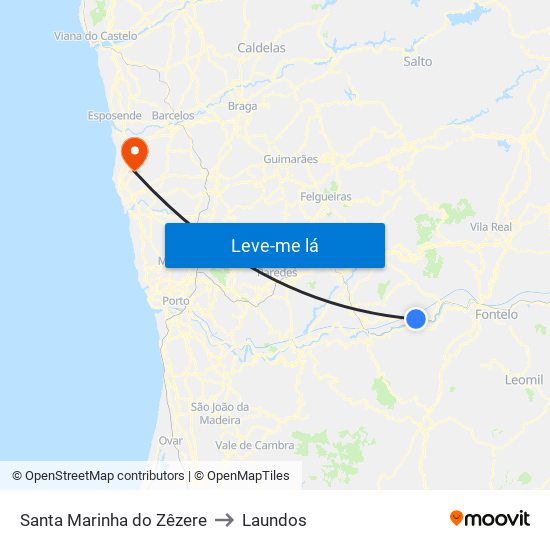 Santa Marinha do Zêzere to Laundos map