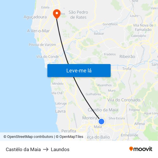 Castêlo da Maia to Laundos map
