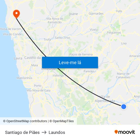 Santiago de Piães to Laundos map