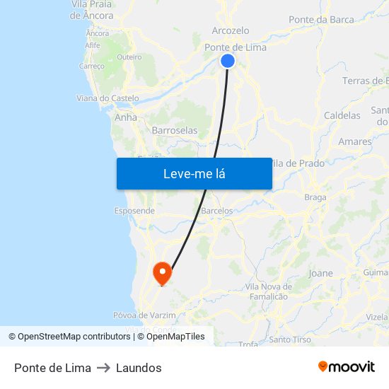 Ponte de Lima to Laundos map