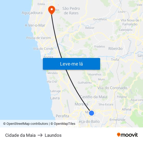 Cidade da Maia to Laundos map