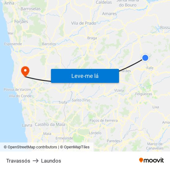 Travassós to Laundos map