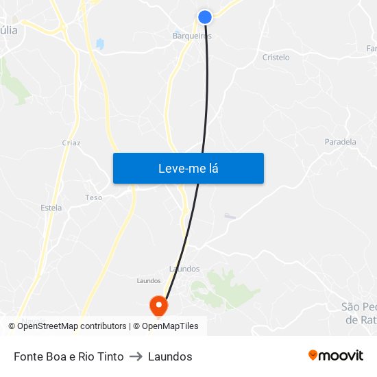 Fonte Boa e Rio Tinto to Laundos map