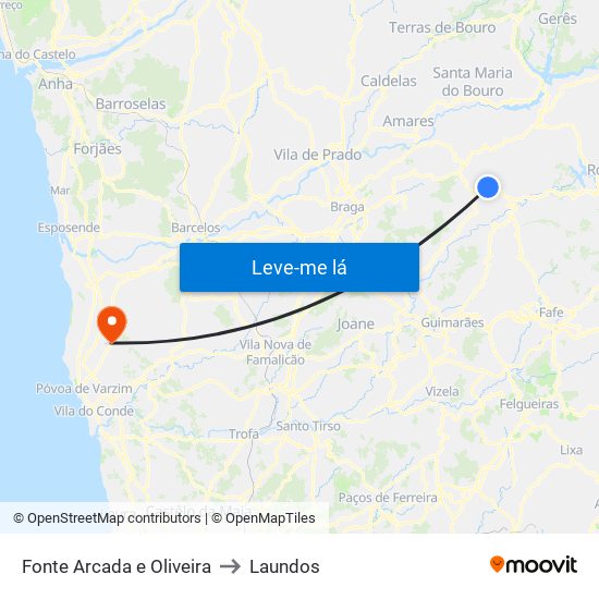 Fonte Arcada e Oliveira to Laundos map