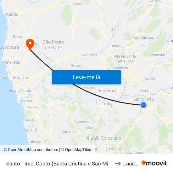 Santo Tirso, Couto (Santa Cristina e São Miguel) e Burgães to Laundos map