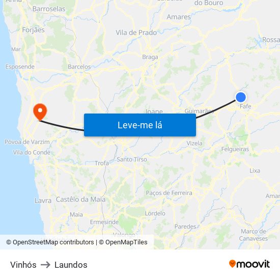 Vinhós to Laundos map