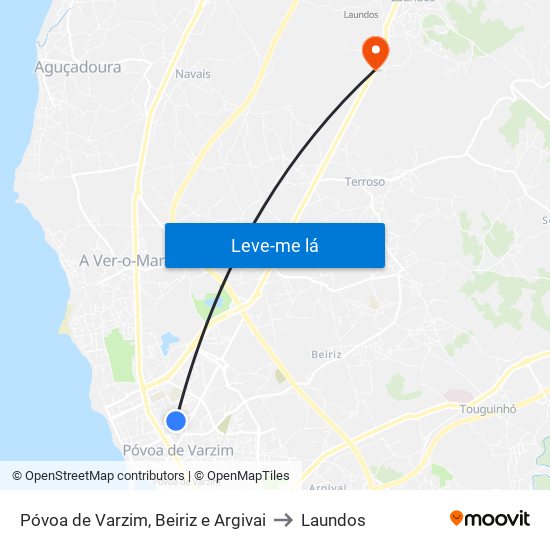 Póvoa de Varzim, Beiriz e Argivai to Laundos map