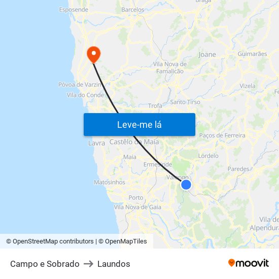 Campo e Sobrado to Laundos map