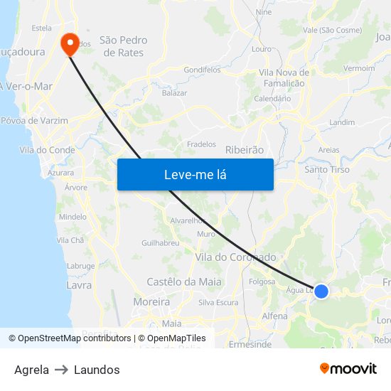 Agrela to Laundos map