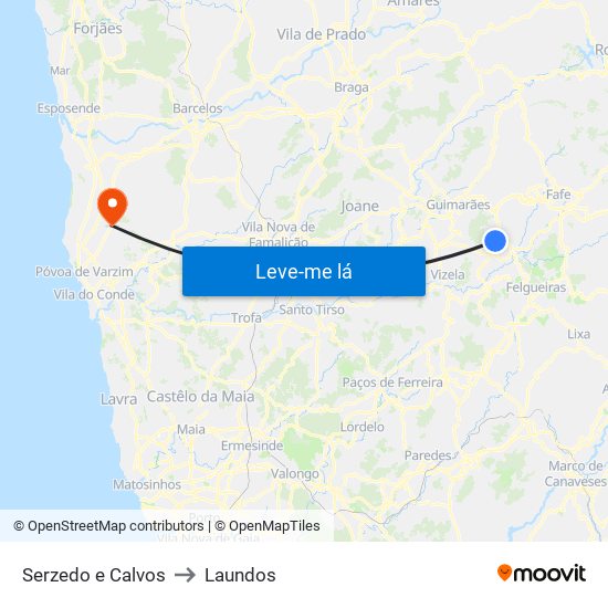 Serzedo e Calvos to Laundos map