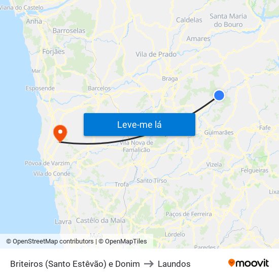 Briteiros (Santo Estêvão) e Donim to Laundos map