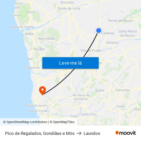 Pico de Regalados, Gondiães e Mós to Laundos map
