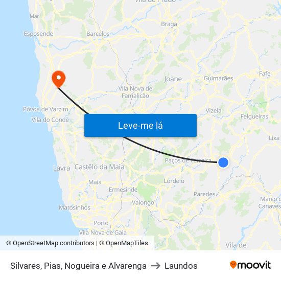 Silvares, Pias, Nogueira e Alvarenga to Laundos map