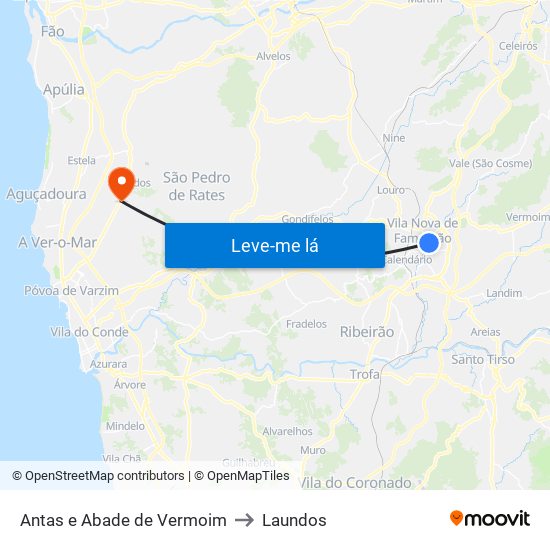 Antas e Abade de Vermoim to Laundos map