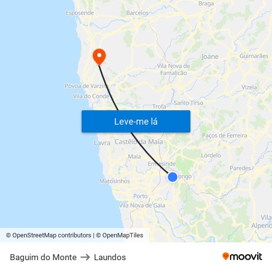 Baguim do Monte to Laundos map