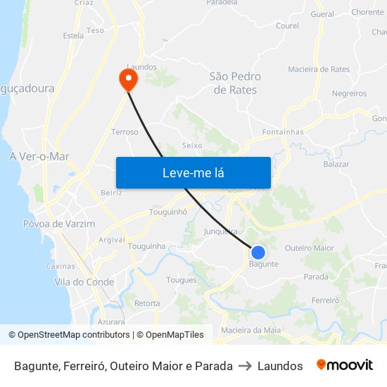 Bagunte, Ferreiró, Outeiro Maior e Parada to Laundos map