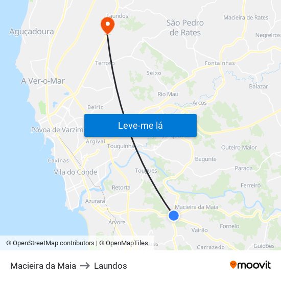 Macieira da Maia to Laundos map