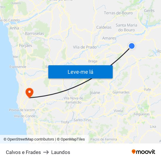 Calvos e Frades to Laundos map