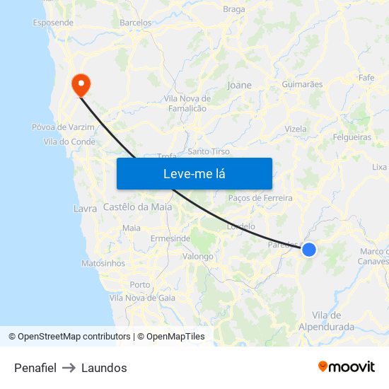 Penafiel to Laundos map
