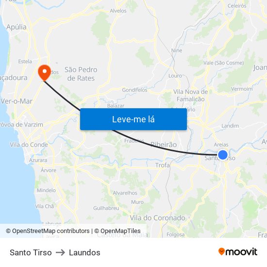 Santo Tirso to Laundos map
