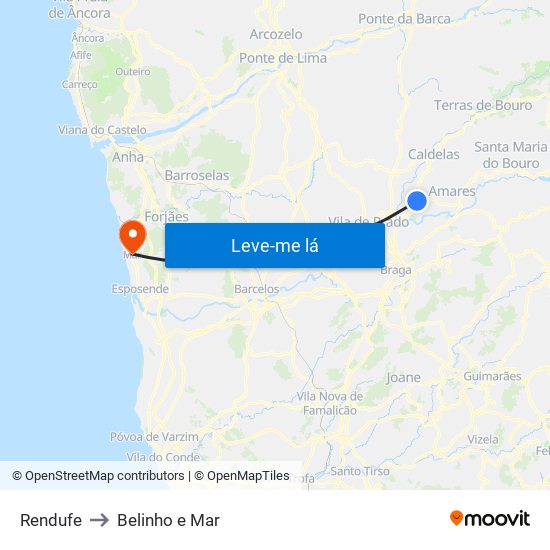 Rendufe to Belinho e Mar map