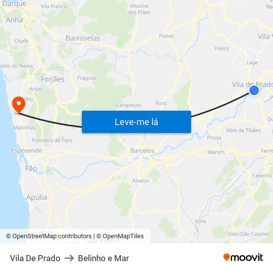 Vila De Prado to Belinho e Mar map
