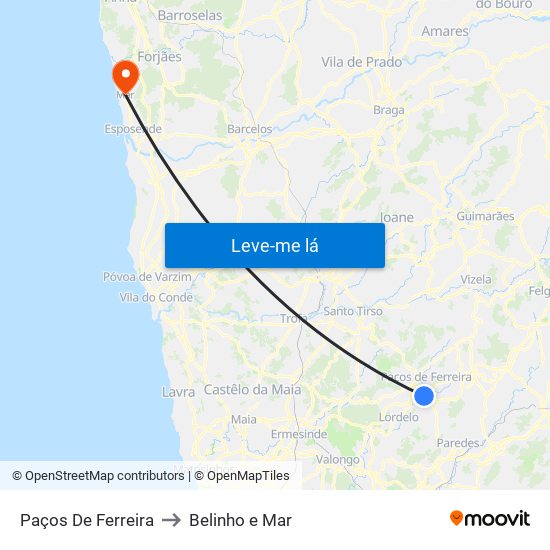 Paços De Ferreira to Belinho e Mar map