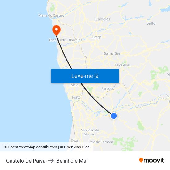 Castelo De Paiva to Belinho e Mar map