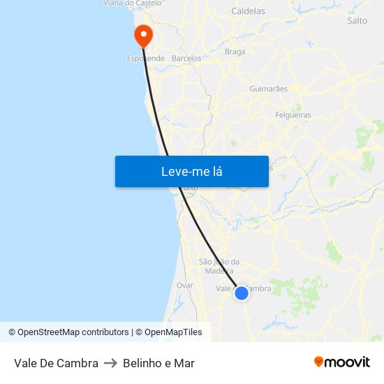 Vale De Cambra to Belinho e Mar map