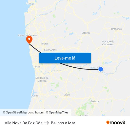 Vila Nova De Foz Côa to Belinho e Mar map