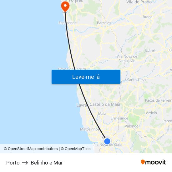 Porto to Belinho e Mar map